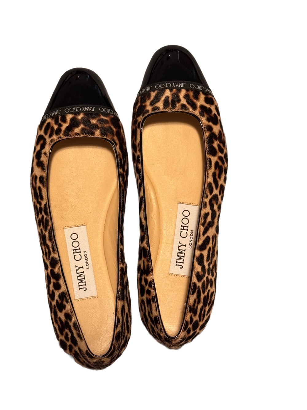 Jimmy Choo Leopard Print with Patent Leather Toe Flat Size 34